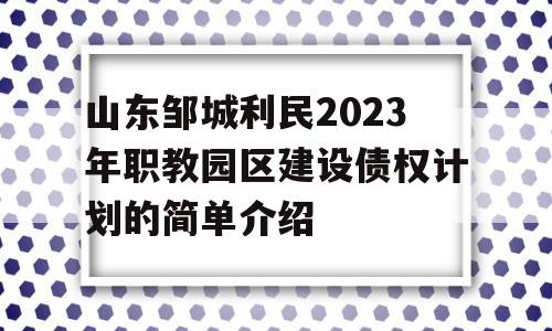 山东邹城利民2023年职教园区建设债权计划的简单介绍