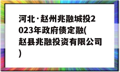 河北·赵州兆融城投2023年政府债定融(赵县兆融投资有限公司)