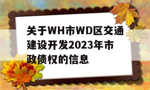 关于WH市WD区交通建设开发2023年市政债权的信息