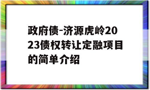 政府债-济源虎岭2023债权转让定融项目的简单介绍