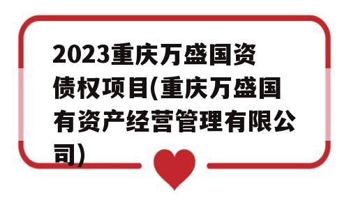 2023重庆万盛国资债权项目(重庆万盛国有资产经营管理有限公司)