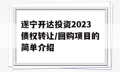 遂宁开达投资2023债权转让/回购项目的简单介绍