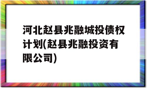 河北赵县兆融城投债权计划(赵县兆融投资有限公司)