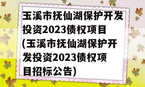 玉溪市抚仙湖保护开发投资2023债权项目(玉溪市抚仙湖保护开发投资2023债权项目招标公告)