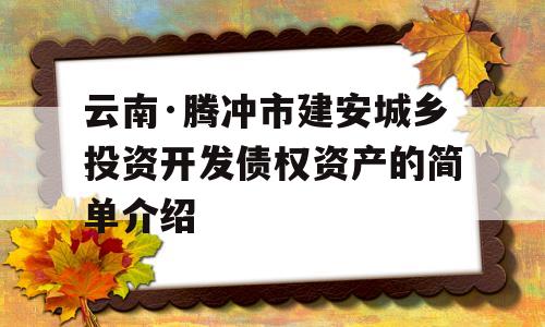 云南·腾冲市建安城乡投资开发债权资产的简单介绍