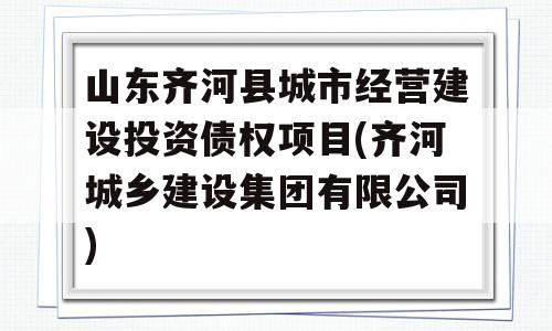 山东齐河县城市经营建设投资债权项目(齐河城乡建设集团有限公司)