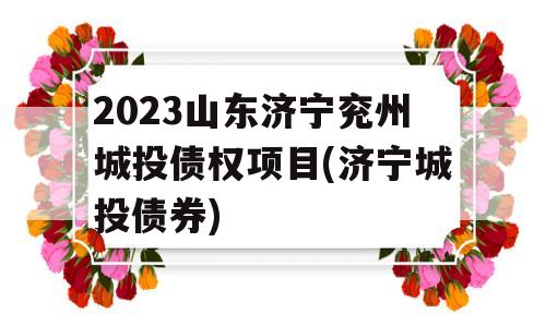 2023山东济宁兖州城投债权项目(济宁城投债券)