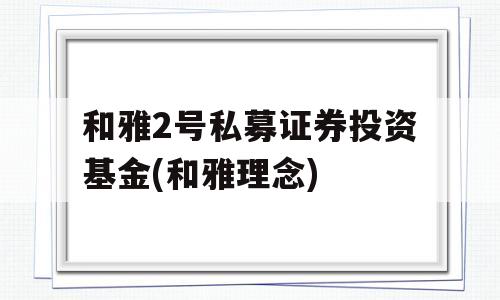 和雅2号私募证券投资基金(和雅理念)