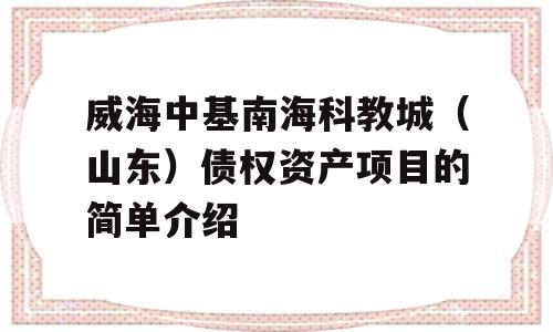 威海中基南海科教城（山东）债权资产项目的简单介绍