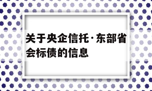 关于央企信托·东部省会标债的信息