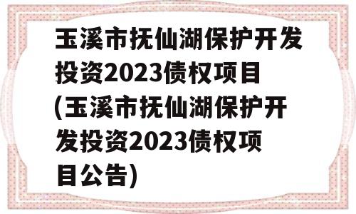 玉溪市抚仙湖保护开发投资2023债权项目(玉溪市抚仙湖保护开发投资2023债权项目公告)