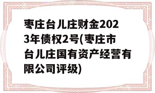 枣庄台儿庄财金2023年债权2号(枣庄市台儿庄国有资产经营有限公司评级)