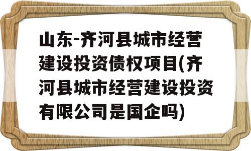 山东-齐河县城市经营建设投资债权项目(齐河县城市经营建设投资有限公司是国企吗)