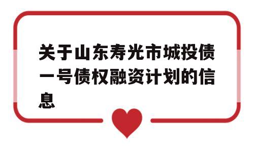 关于山东寿光市城投债一号债权融资计划的信息