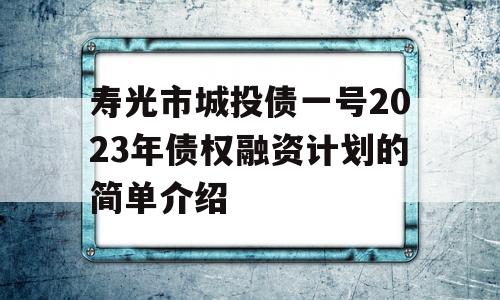 寿光市城投债一号2023年债权融资计划的简单介绍