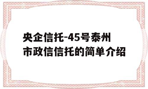 央企信托-45号泰州市政信信托的简单介绍