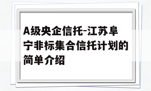 A级央企信托-江苏阜宁非标集合信托计划的简单介绍