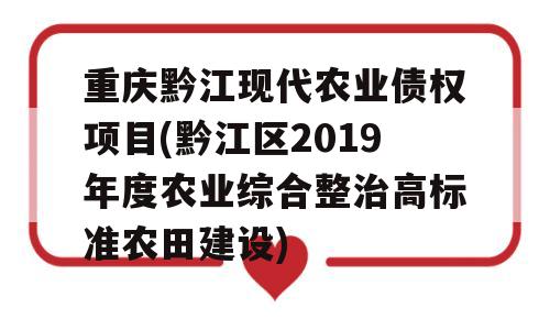 重庆黔江现代农业债权项目(黔江区2019年度农业综合整治高标准农田建设)