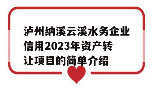 泸州纳溪云溪水务企业信用2023年资产转让项目的简单介绍