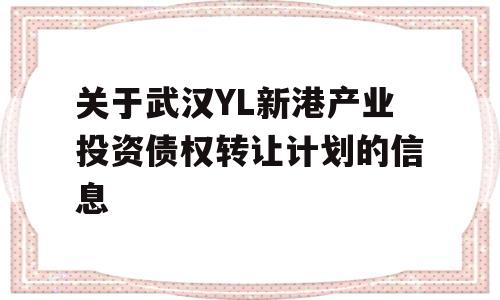 关于武汉YL新港产业投资债权转让计划的信息