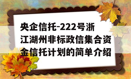 央企信托-222号浙江湖州非标政信集合资金信托计划的简单介绍