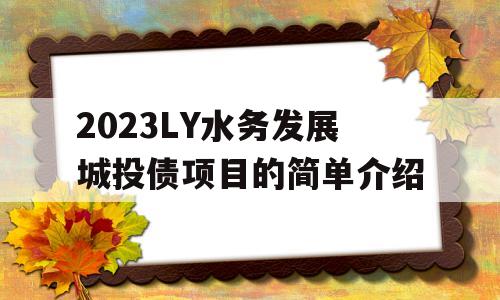 2023LY水务发展城投债项目的简单介绍