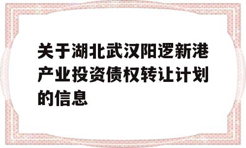 关于湖北武汉阳逻新港产业投资债权转让计划的信息