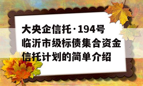 大央企信托·194号临沂市级标债集合资金信托计划的简单介绍