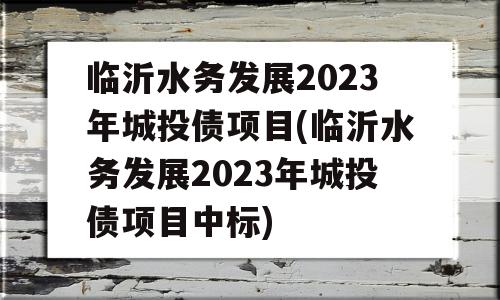 临沂水务发展2023年城投债项目(临沂水务发展2023年城投债项目中标)