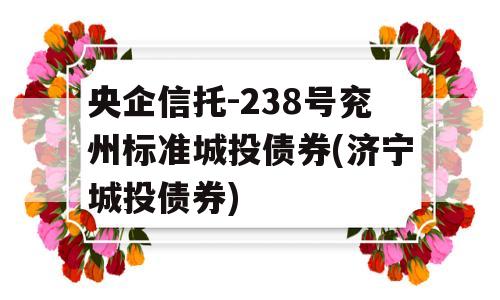 央企信托-238号兖州标准城投债券(济宁城投债券)