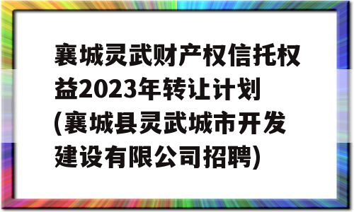 襄城灵武财产权信托权益2023年转让计划(襄城县灵武城市开发建设有限公司招聘)