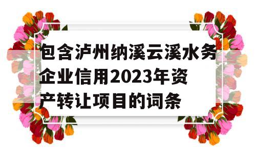 包含泸州纳溪云溪水务企业信用2023年资产转让项目的词条