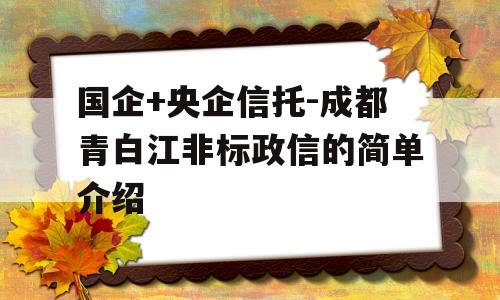 国企+央企信托-成都青白江非标政信的简单介绍