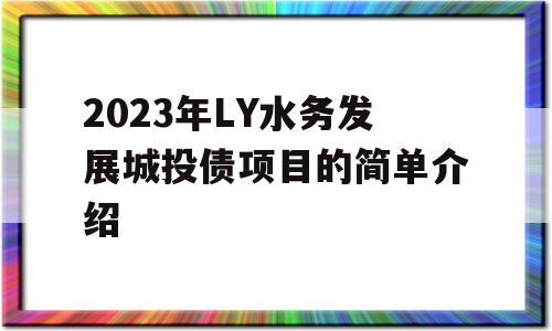 2023年LY水务发展城投债项目的简单介绍