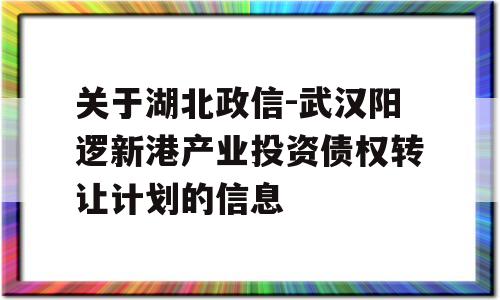 关于湖北政信-武汉阳逻新港产业投资债权转让计划的信息