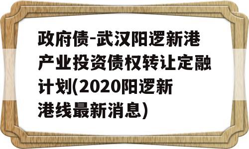 政府债-武汉阳逻新港产业投资债权转让定融计划(2020阳逻新港线最新消息)