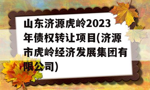 山东济源虎岭2023年债权转让项目(济源市虎岭经济发展集团有限公司)