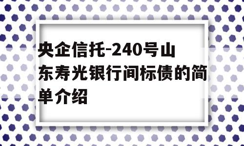 央企信托-240号山东寿光银行间标债的简单介绍