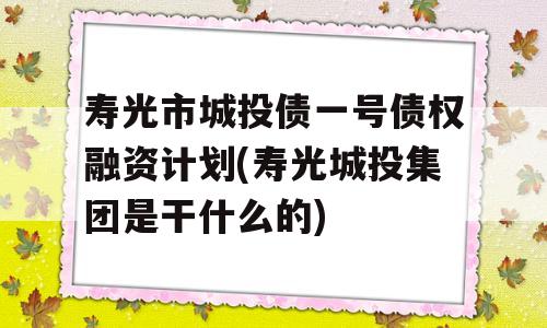 寿光市城投债一号债权融资计划(寿光城投集团是干什么的)