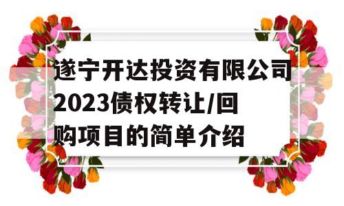 遂宁开达投资有限公司2023债权转让/回购项目的简单介绍