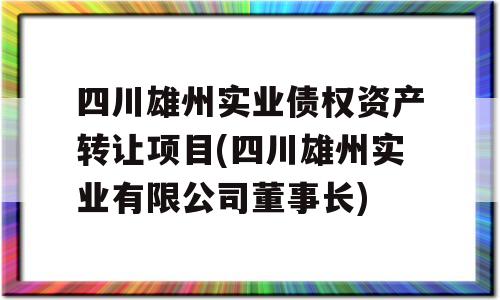 四川雄州实业债权资产转让项目(四川雄州实业有限公司董事长)