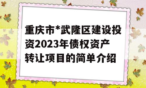 重庆市*武隆区建设投资2023年债权资产转让项目的简单介绍