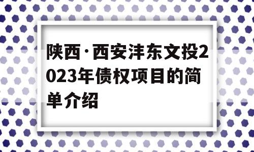 陕西·西安沣东文投2023年债权项目的简单介绍