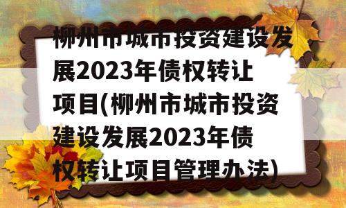 柳州市城市投资建设发展2023年债权转让项目(柳州市城市投资建设发展2023年债权转让项目管理办法)