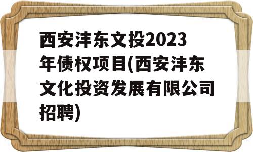 西安沣东文投2023年债权项目(西安沣东文化投资发展有限公司招聘)