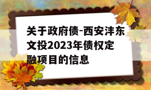 关于政府债-西安沣东文投2023年债权定融项目的信息