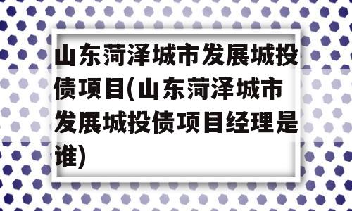 山东菏泽城市发展城投债项目(山东菏泽城市发展城投债项目经理是谁)