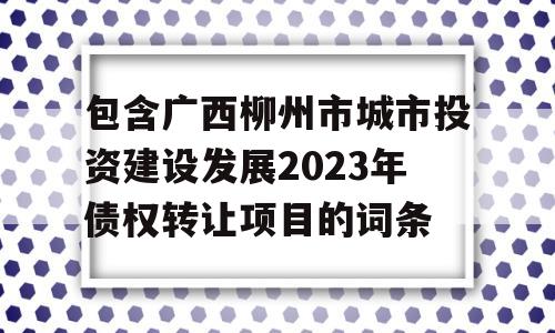 包含广西柳州市城市投资建设发展2023年债权转让项目的词条