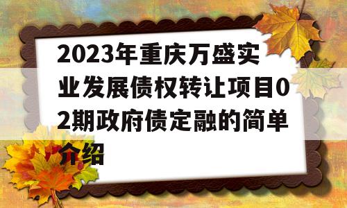 2023年重庆万盛实业发展债权转让项目02期政府债定融的简单介绍