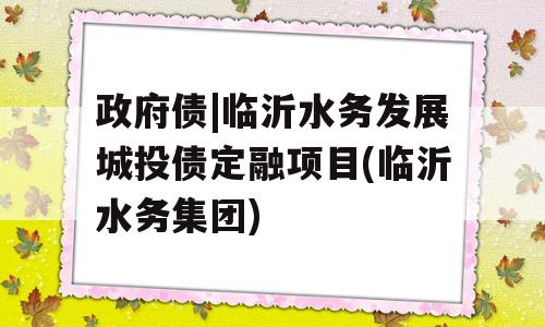 政府债|临沂水务发展城投债定融项目(临沂水务集团)